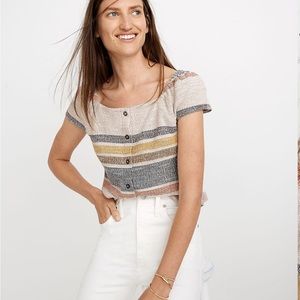 Madewell Texture and Thread flutter sleeve Striped Top XL